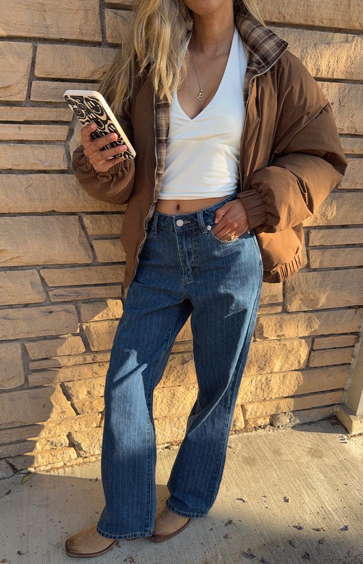 All I Wanted Brown Plaid Puffer Jacket — 14