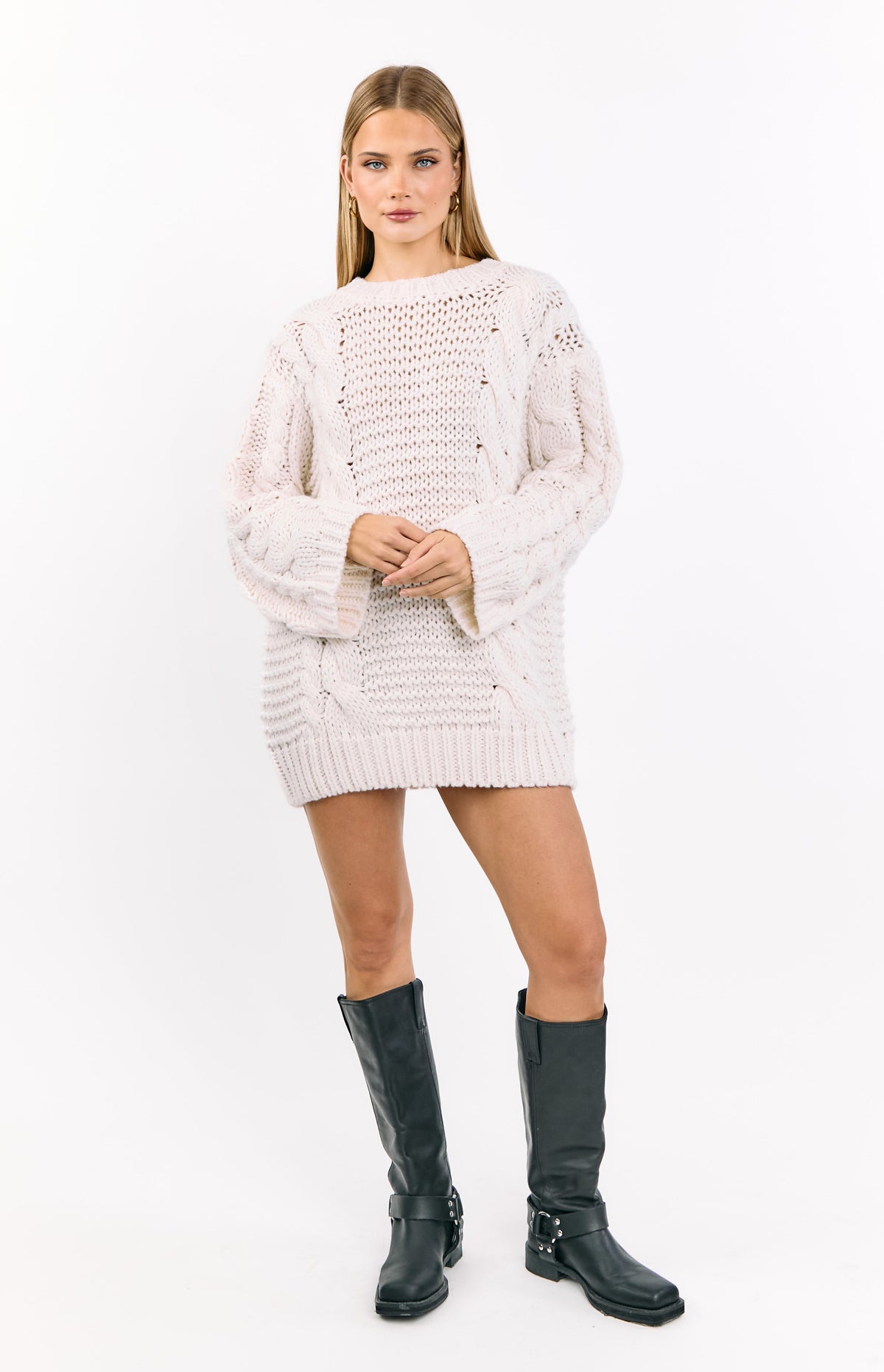 Thursdays Cream Cable Knit Sweater Dress — 5