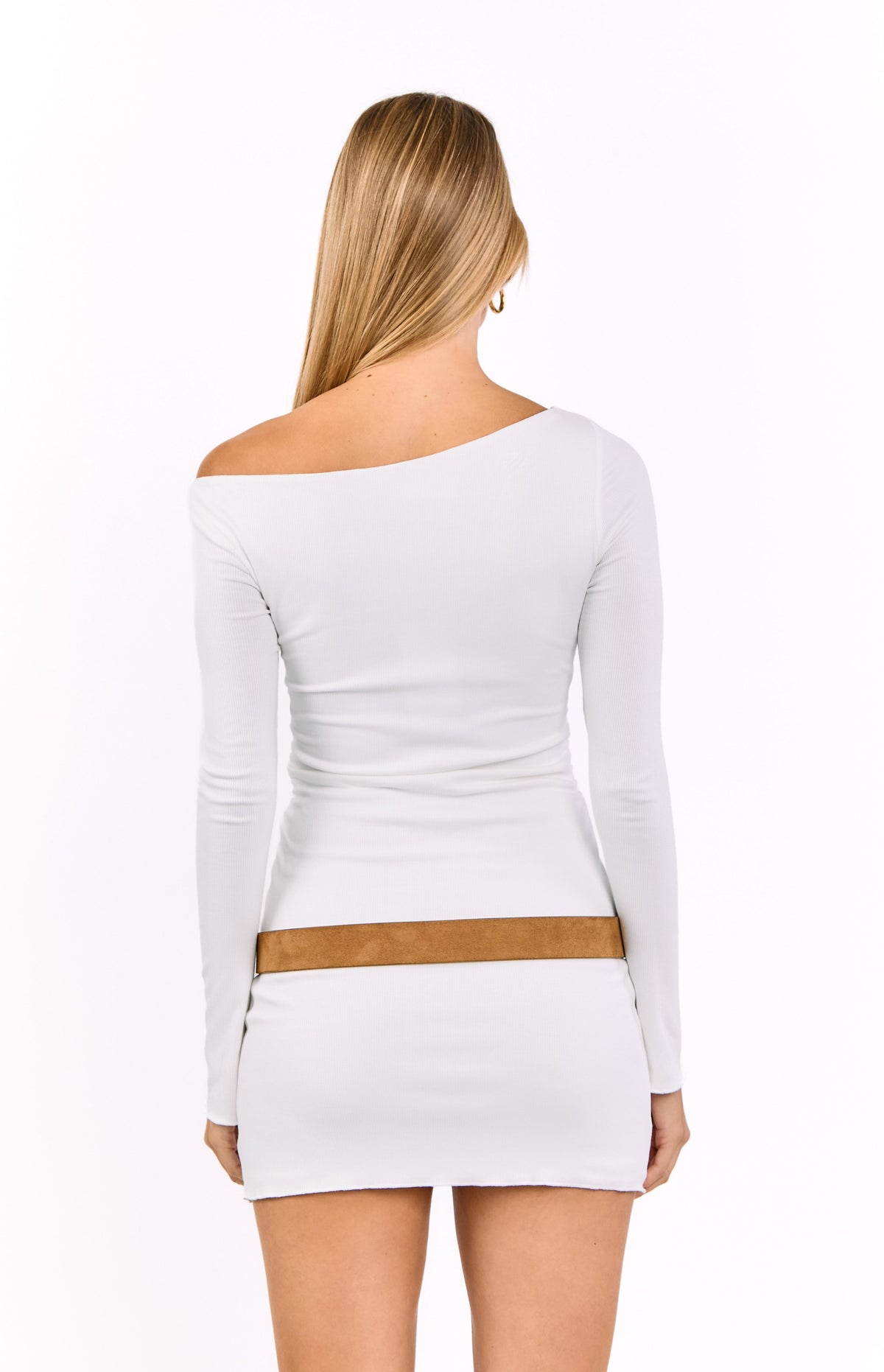 Myles White Long Sleeve Drop Shoulder Mini Dress — 5