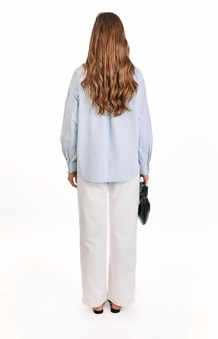 Lola Blue Stripe Embroidered Button Up Shirt — 7