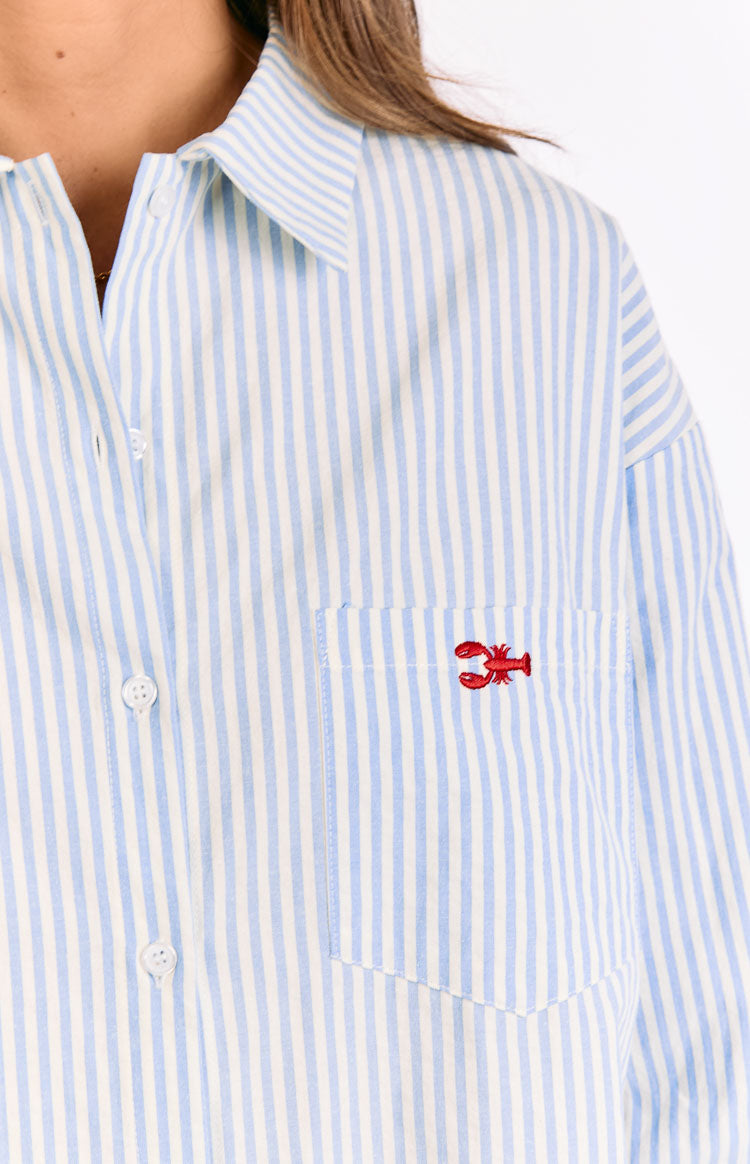 Lola Blue Stripe Embroidered Button Up Shirt — 8