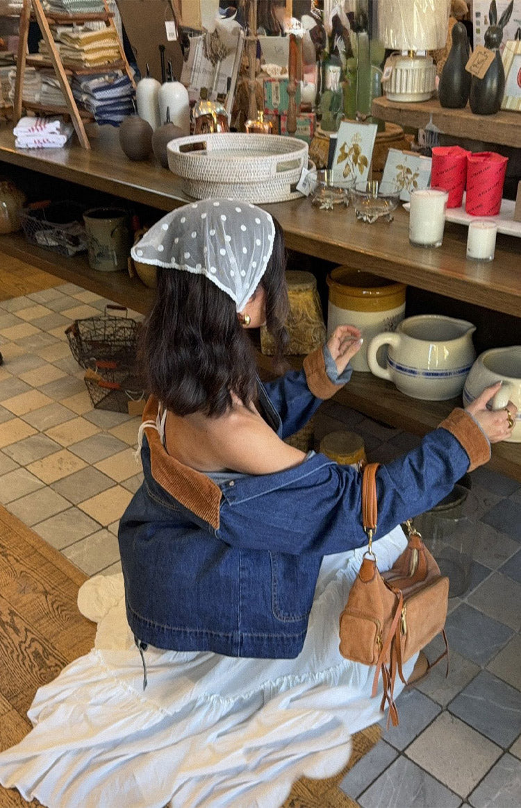 Hendrick Mid Wash Denim Cord Trim Oversized Jacket — 5
