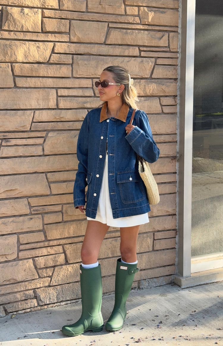 Hendrick Mid Wash Denim Cord Trim Oversized Jacket — 11