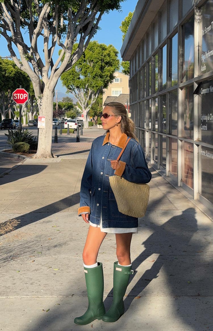 Hendrick Mid Wash Denim Cord Trim Oversized Jacket — 14