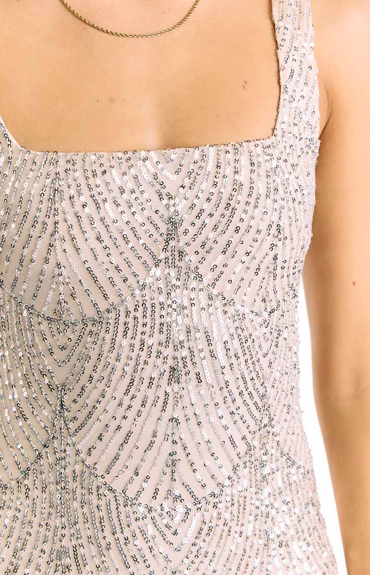 Jayda Silver Sequin Party Mini Dress — 6