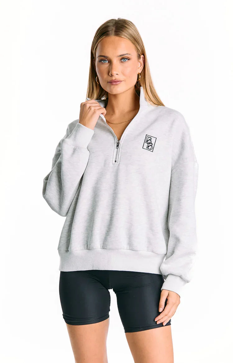 Yazmin Grey Marl Quarter Zip Jumper — 1