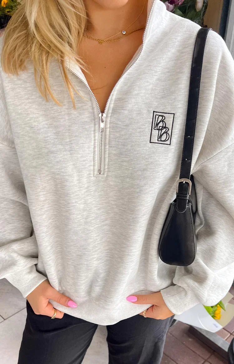 Yazmin Grey Marl Quarter Zip Jumper — 7