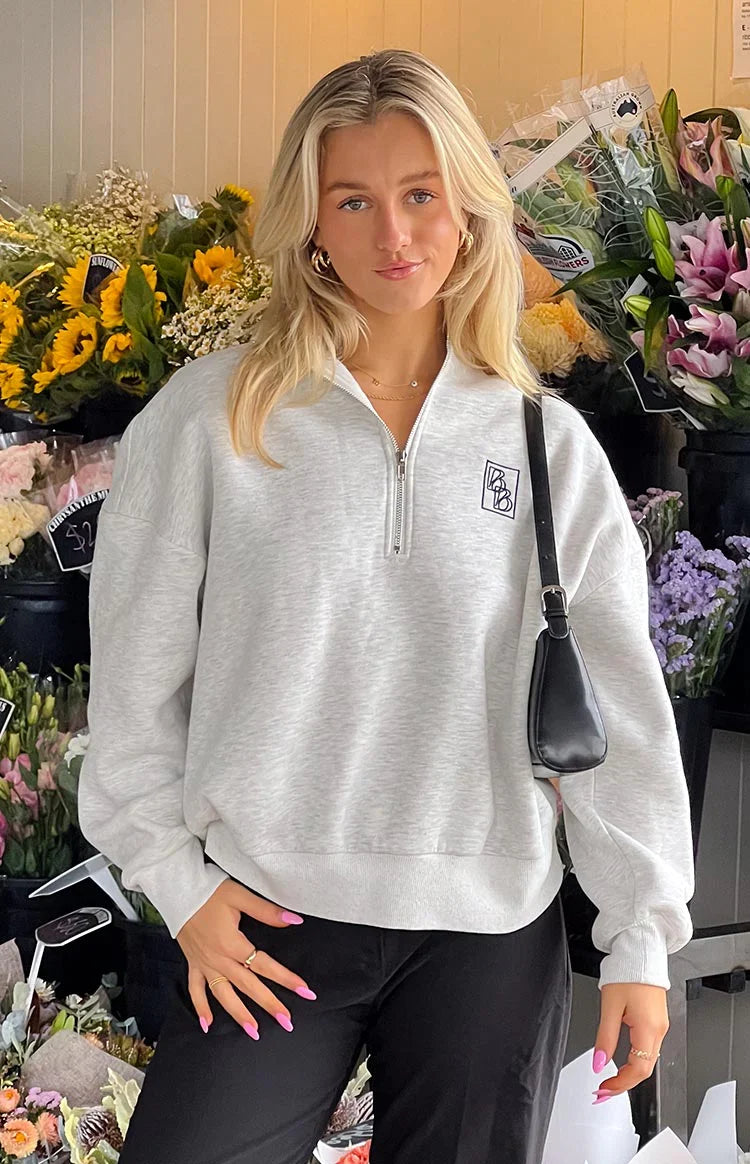 Yazmin Grey Marl Quarter Zip Jumper — 8