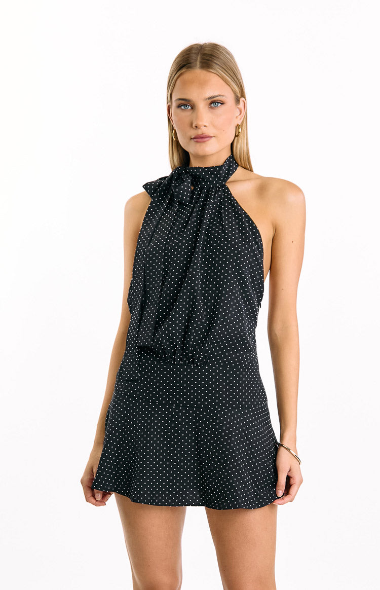 Bryan Black Polka Dot Halter Neck Mini Dress — 2