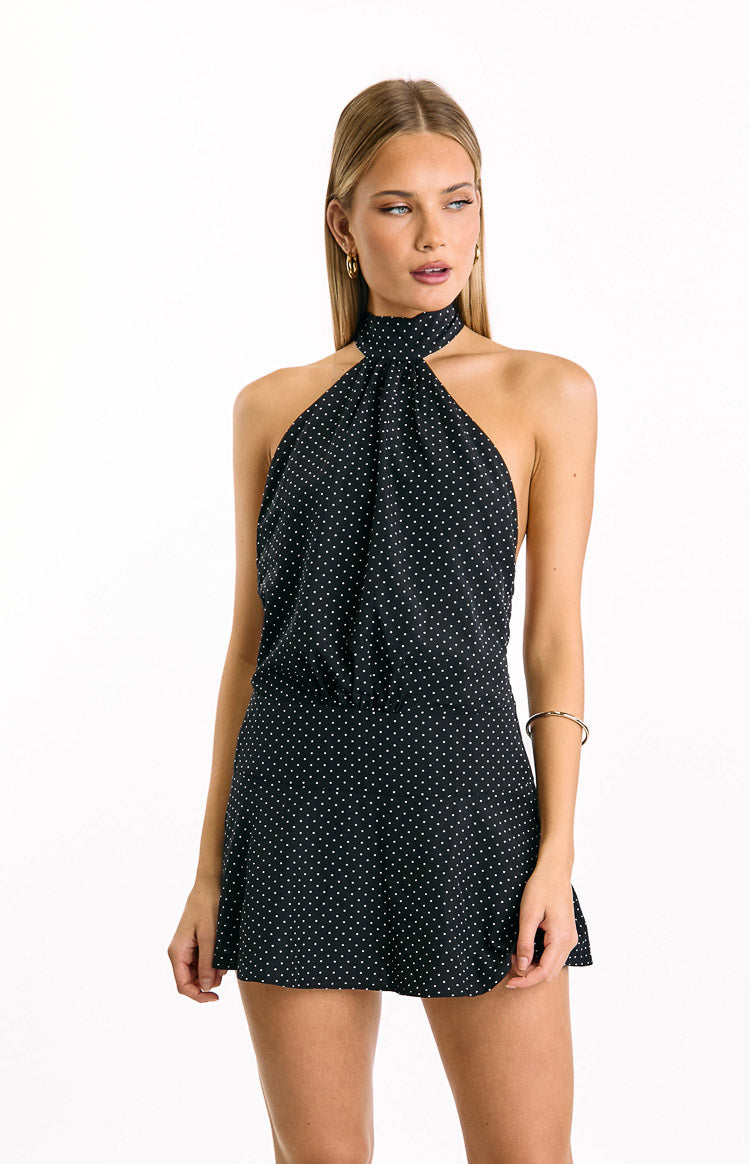 Bryan Black Polka Dot Halter Neck Mini Dress — 7
