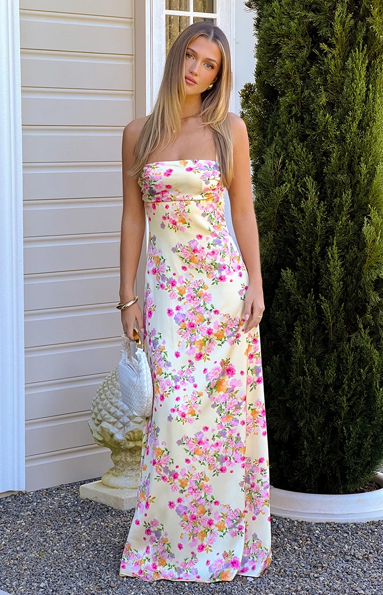 Blaise Yellow Bloom Satin Maxi Dress — 13