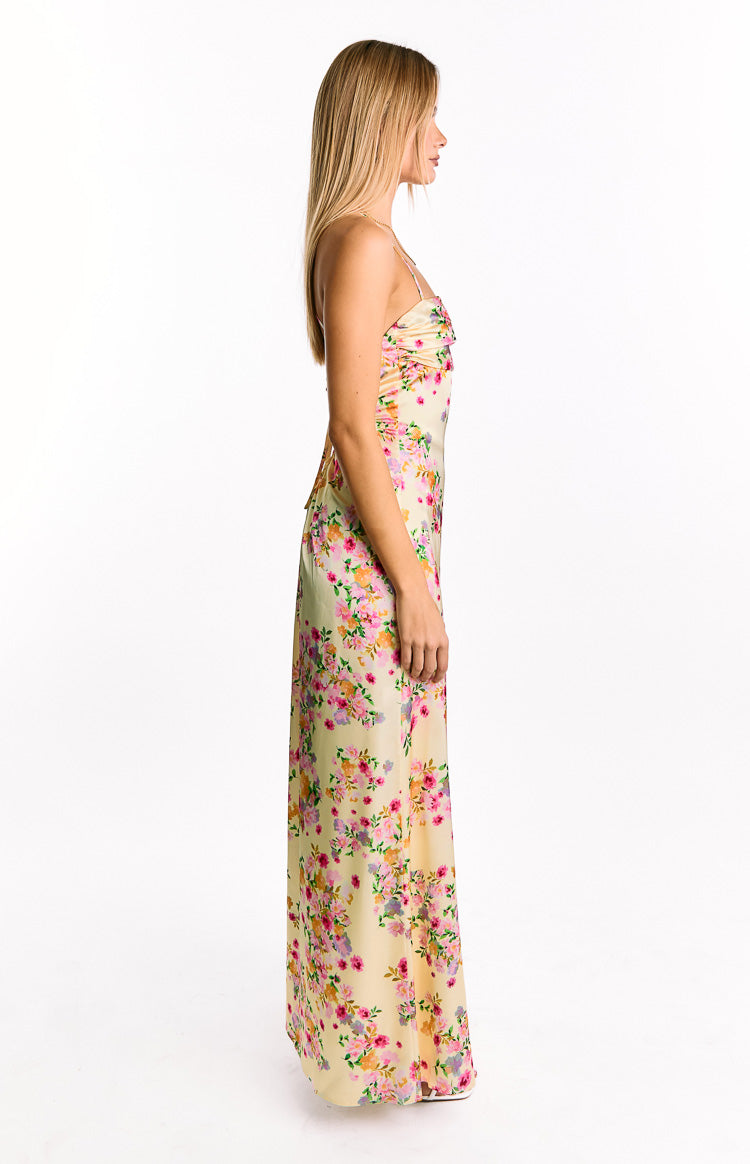 Blaise Yellow Bloom Satin Maxi Dress — 8