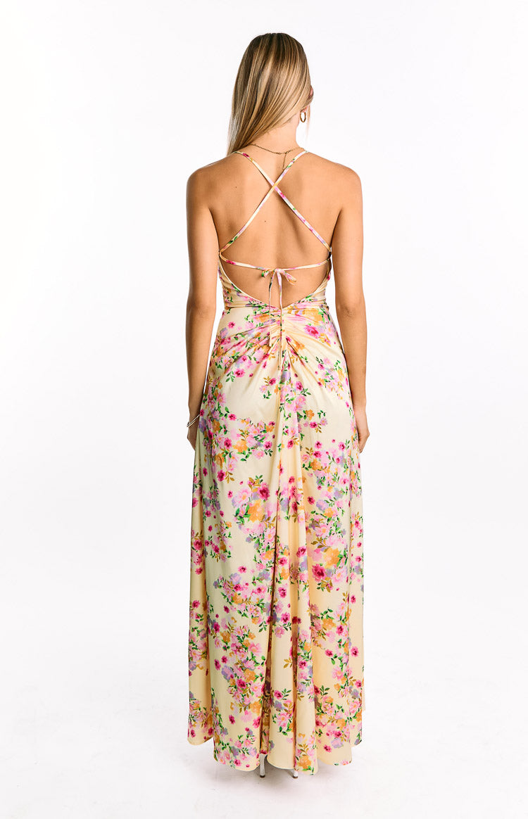 Blaise Yellow Bloom Satin Maxi Dress — 9