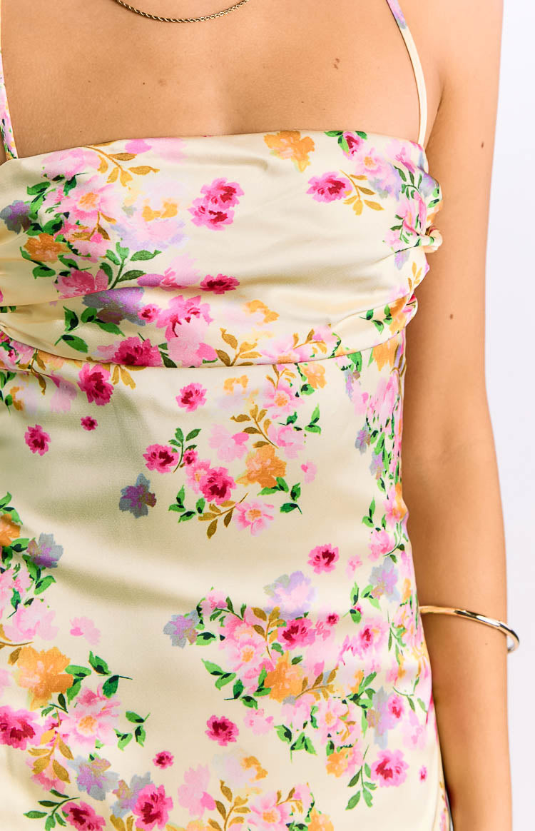 Blaise Yellow Bloom Satin Maxi Dress — 11