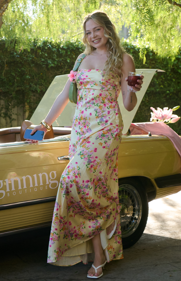Blaise Yellow Bloom Satin Maxi Dress — 17