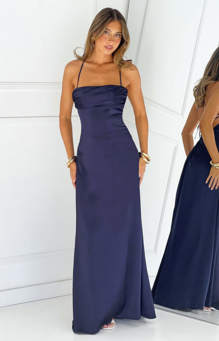 Blaise Navy Satin Maxi Dress — 1