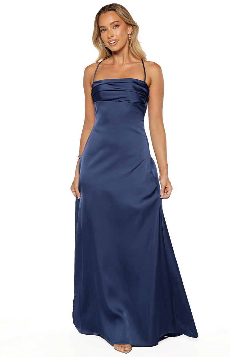 Blaise Navy Satin Maxi Dress — 2
