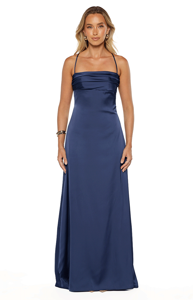 Blaise Navy Satin Maxi Dress — 8