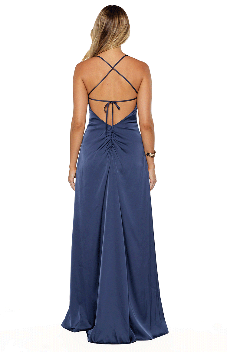 Blaise Navy Satin Maxi Dress — 10