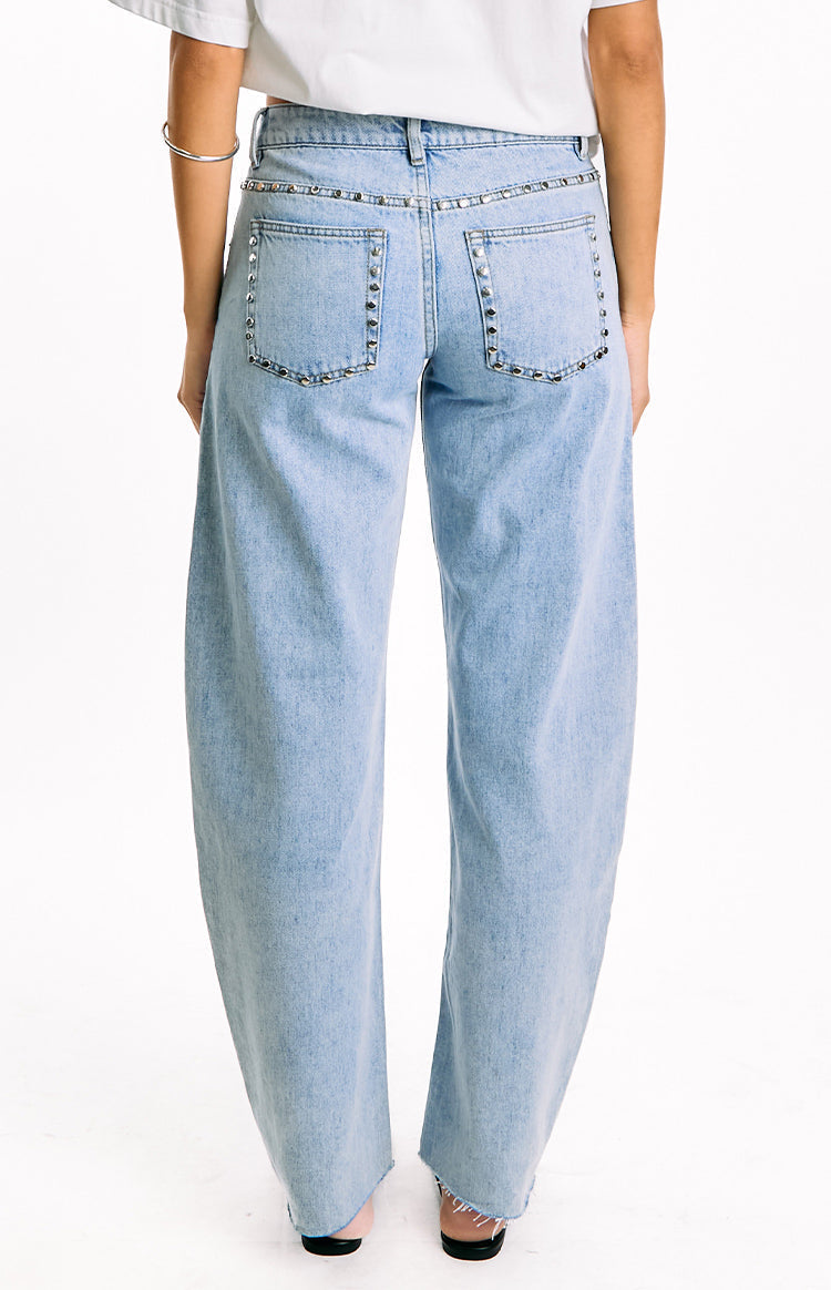 Jannina Light Wash Denim Studded Low Rise Jeans — 2