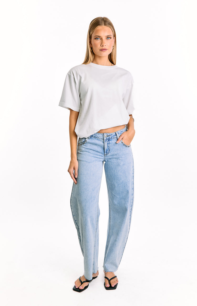 Jannina Light Wash Denim Studded Low Rise Jeans — 3