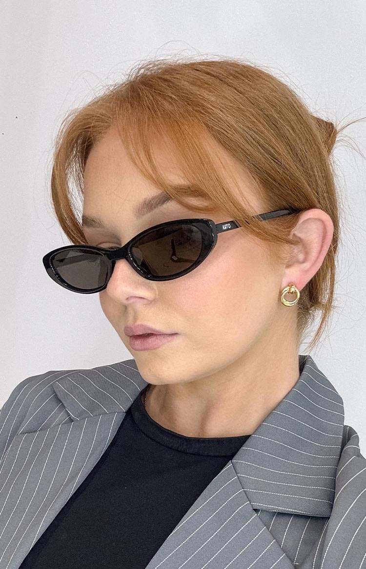 Otra Eyewear LULU Black Thin Cat Eye Sunglasses — 1