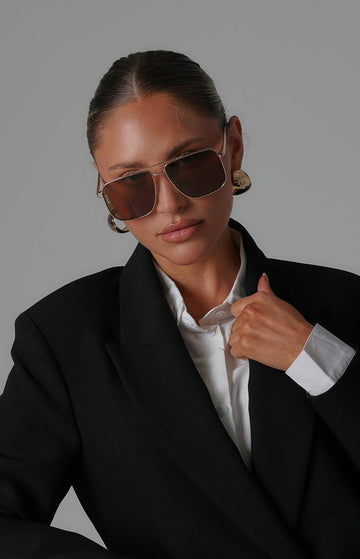 Otra Eyewear Sorrento Brown/Gold Aviator Sunglasses — 1