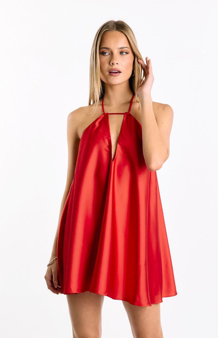 Sympathy Red Halter Neck Mini Dress — 1