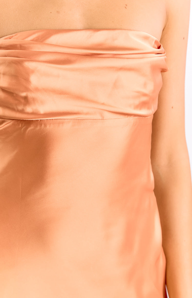Claudie Orange Strapless Satin Mini Dress — 6