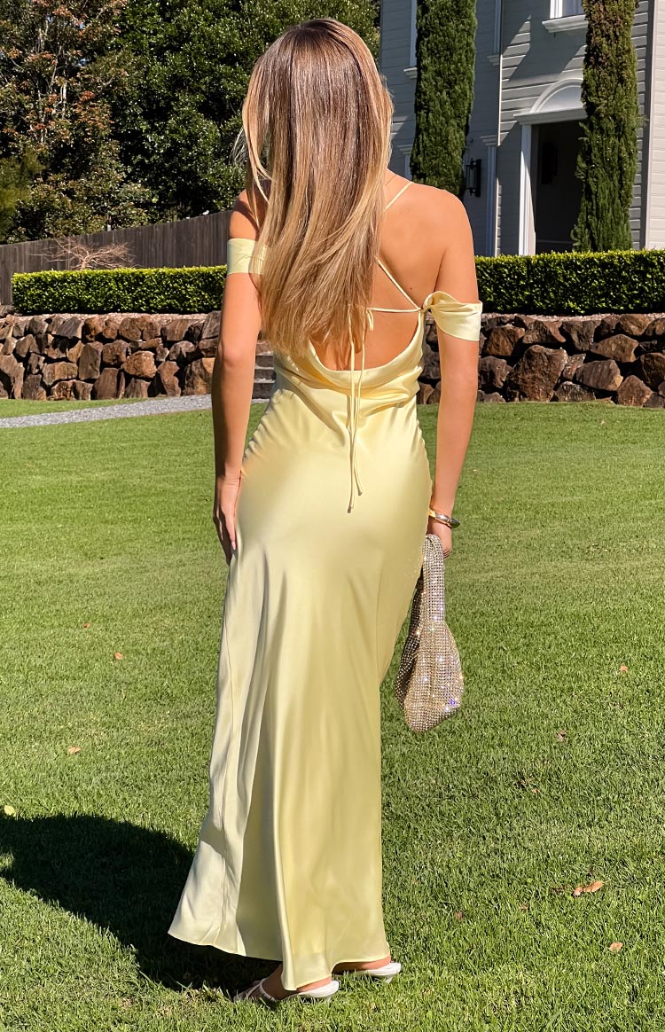 Danni Light Yellow Tie Off Shoulder Formal Maxi Dress — 9