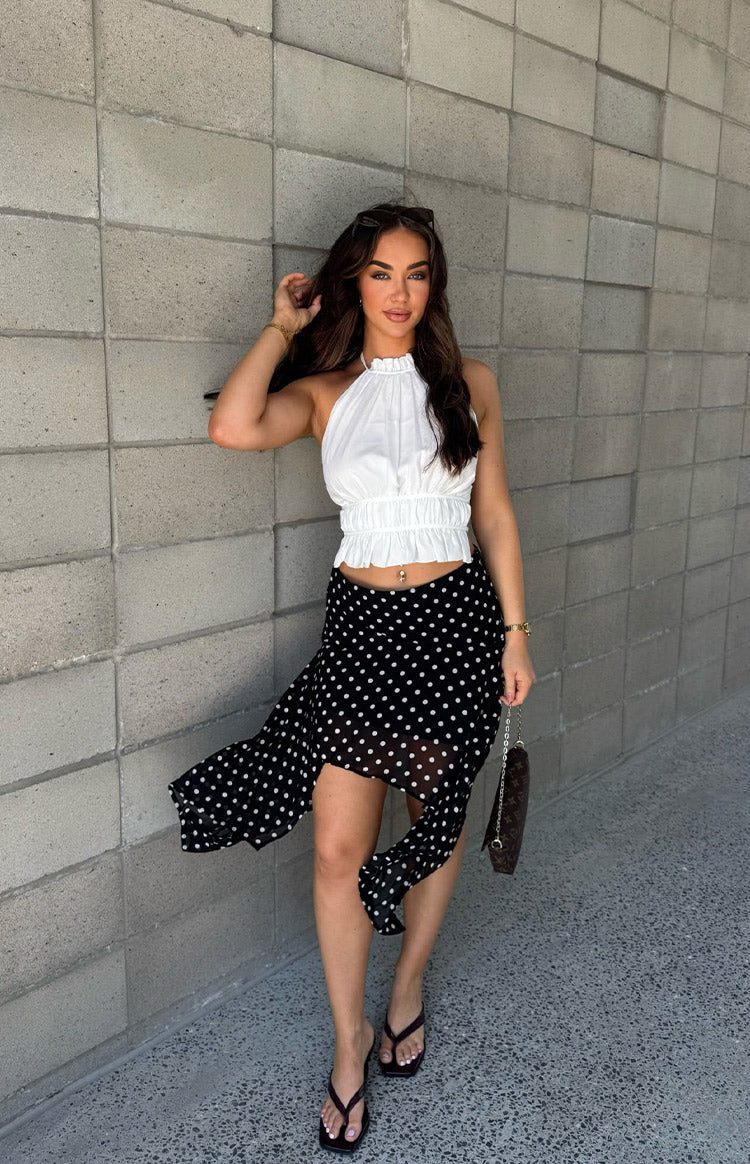 Khalea Black Polka Dot Hanky Hem Midi Skirt — 12