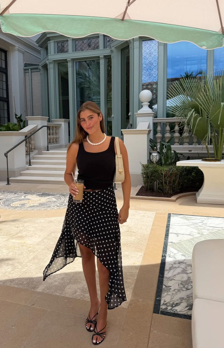 Khalea Black Polka Dot Hanky Hem Midi Skirt — 15