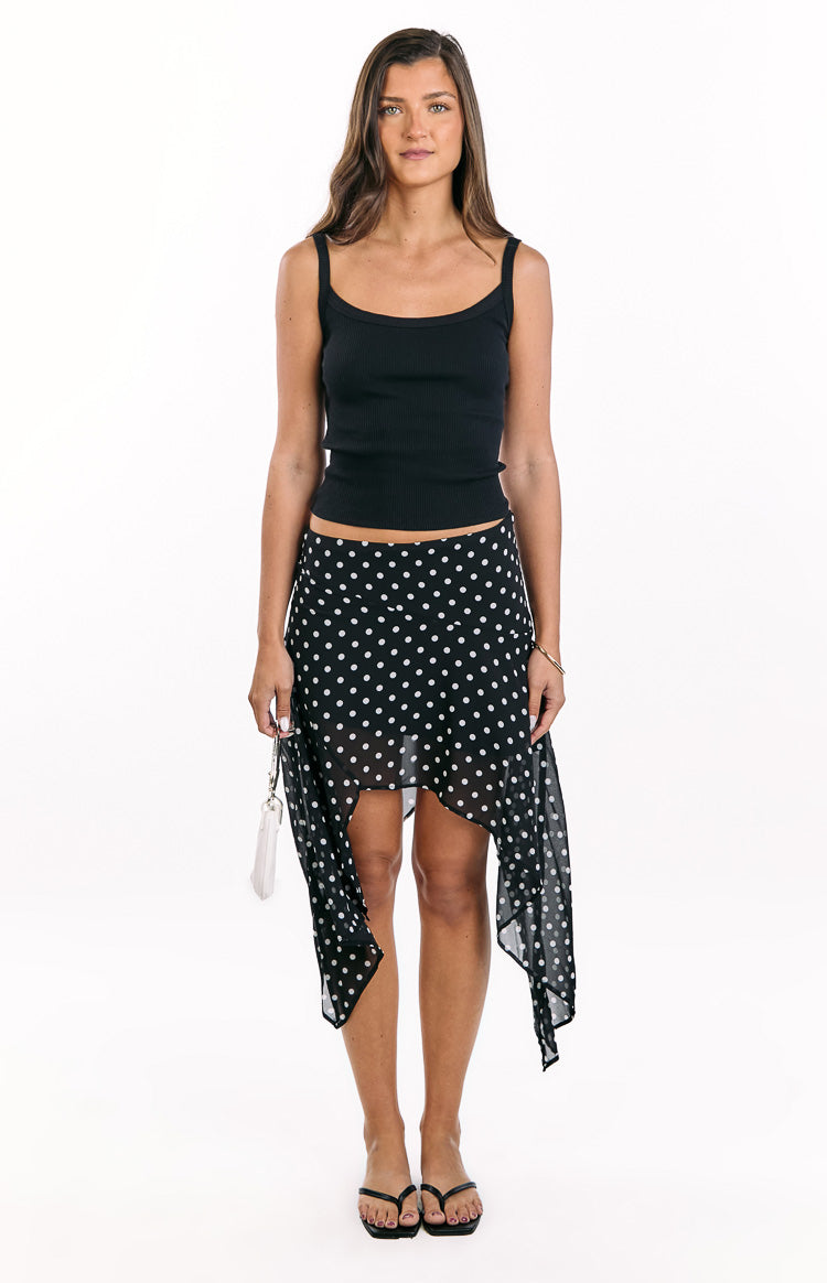 Khalea Black Polka Dot Hanky Hem Midi Skirt — 16