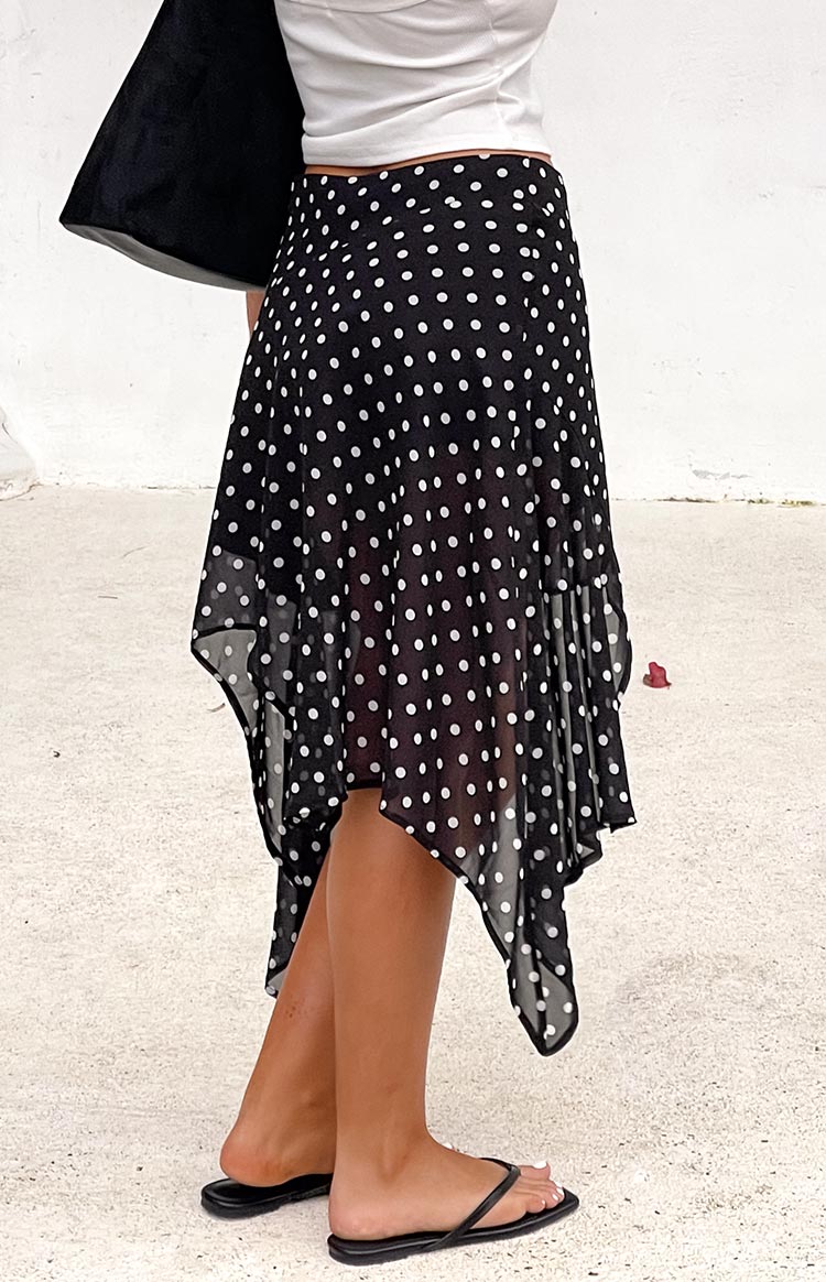 Khalea Black Polka Dot Hanky Hem Midi Skirt — 21