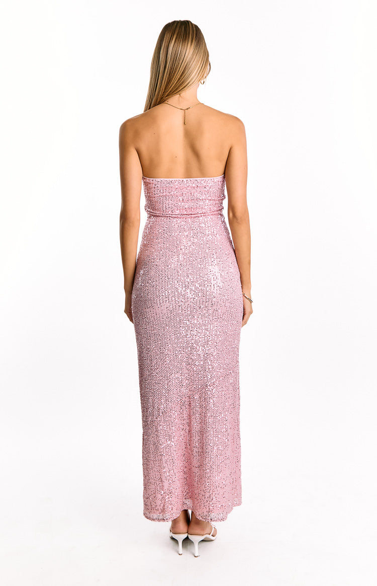 Alliana Pink Sequin Strapless Formal Maxi Dress — 5
