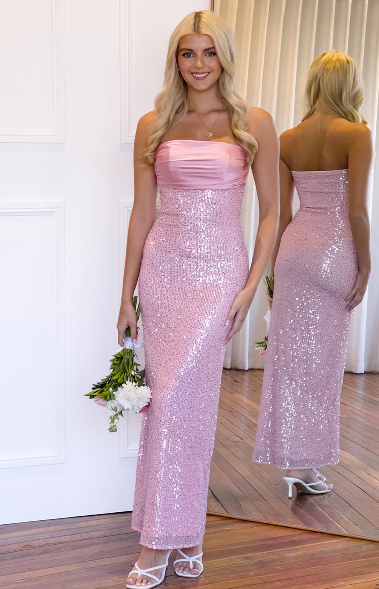 Alliana Pink Sequin Strapless Formal Maxi Dress — 7