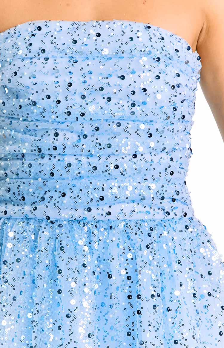 Luke Blue Sequin Strapless Party Mini Dress — 6