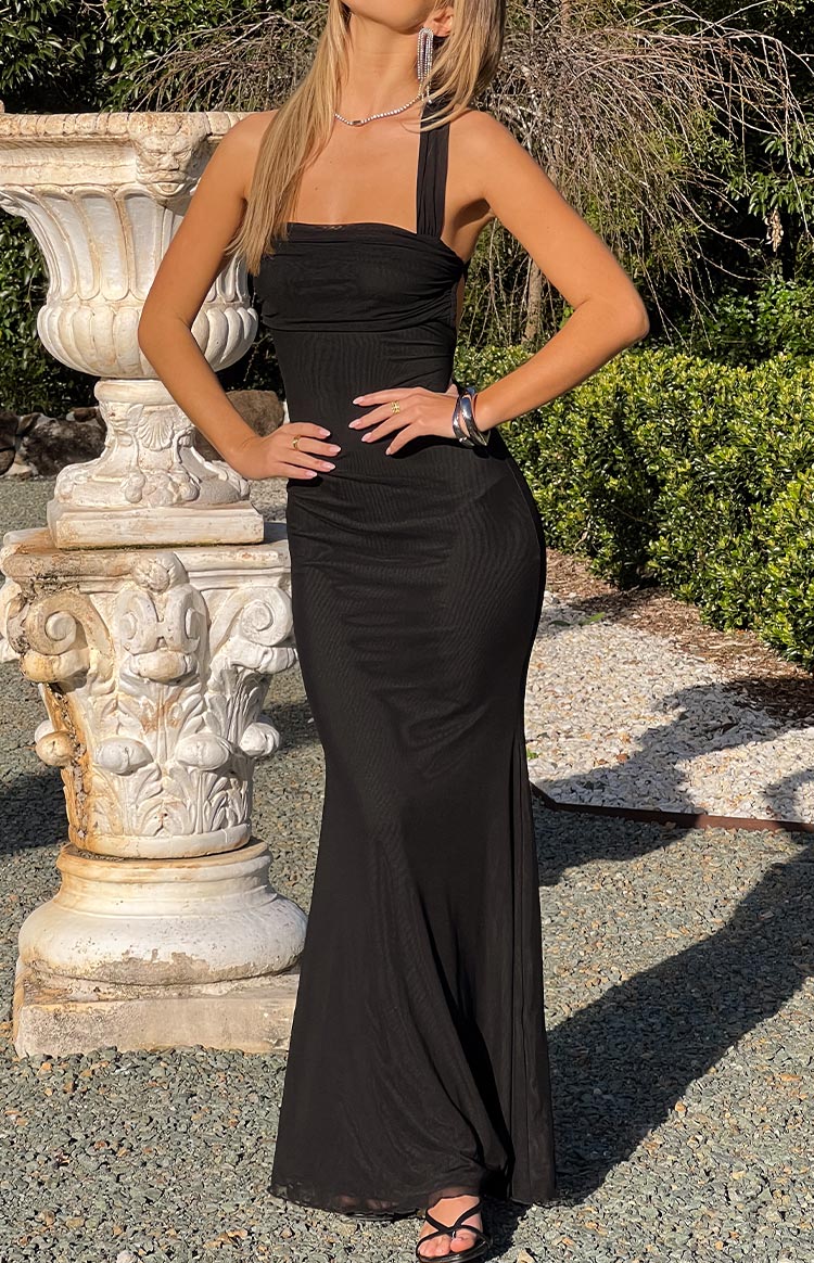 Amberley Black Mesh Formal Maxi Dress — 1
