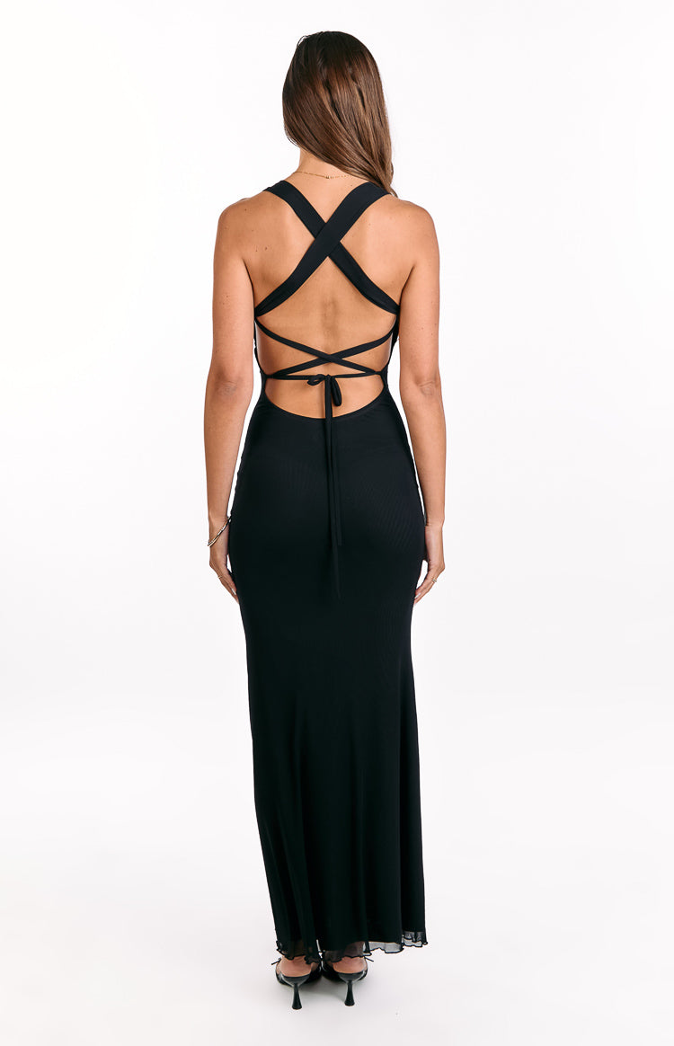 Amberley Black Mesh Formal Maxi Dress — 5