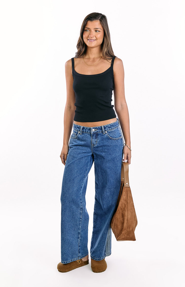 Roonie Contrast Stripe Mid Wash Denim Low Rise Jeans — 5