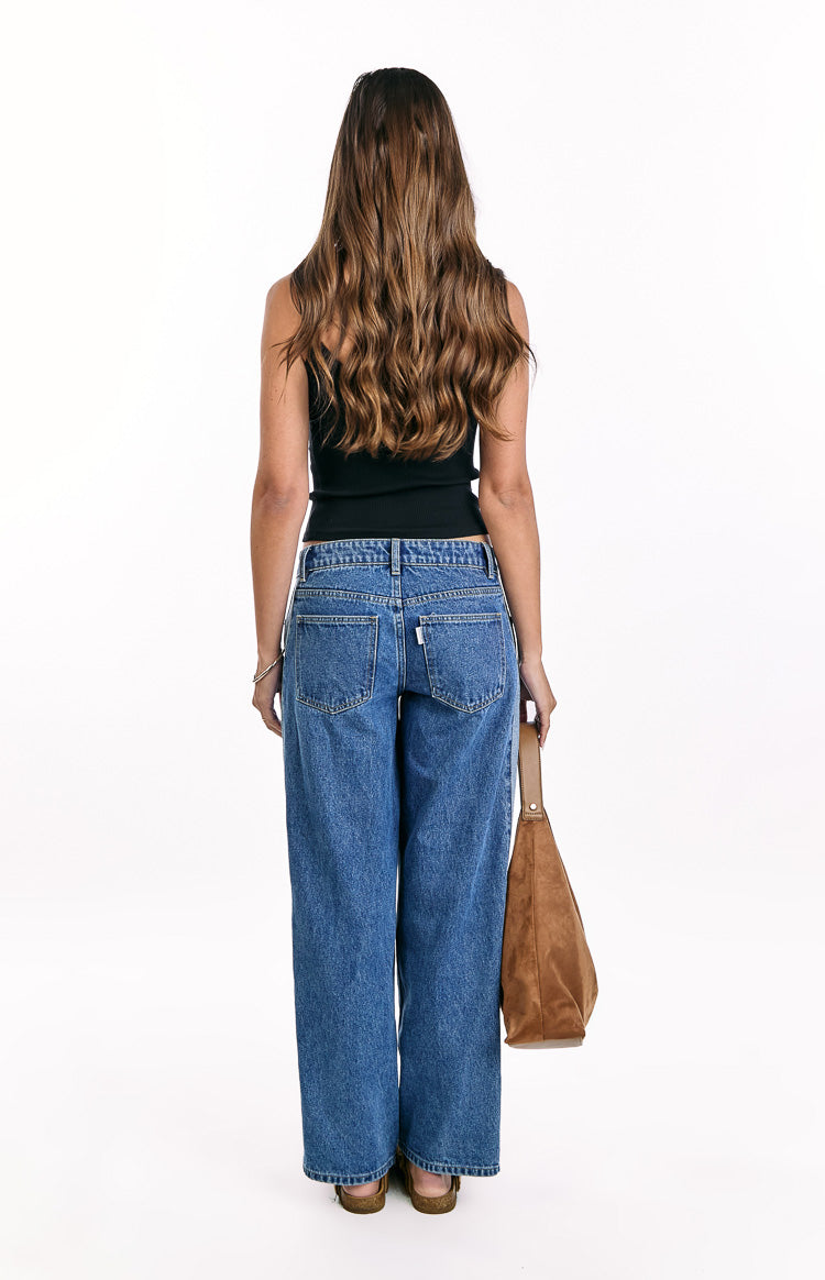 Roonie Contrast Stripe Mid Wash Denim Low Rise Jeans — 8