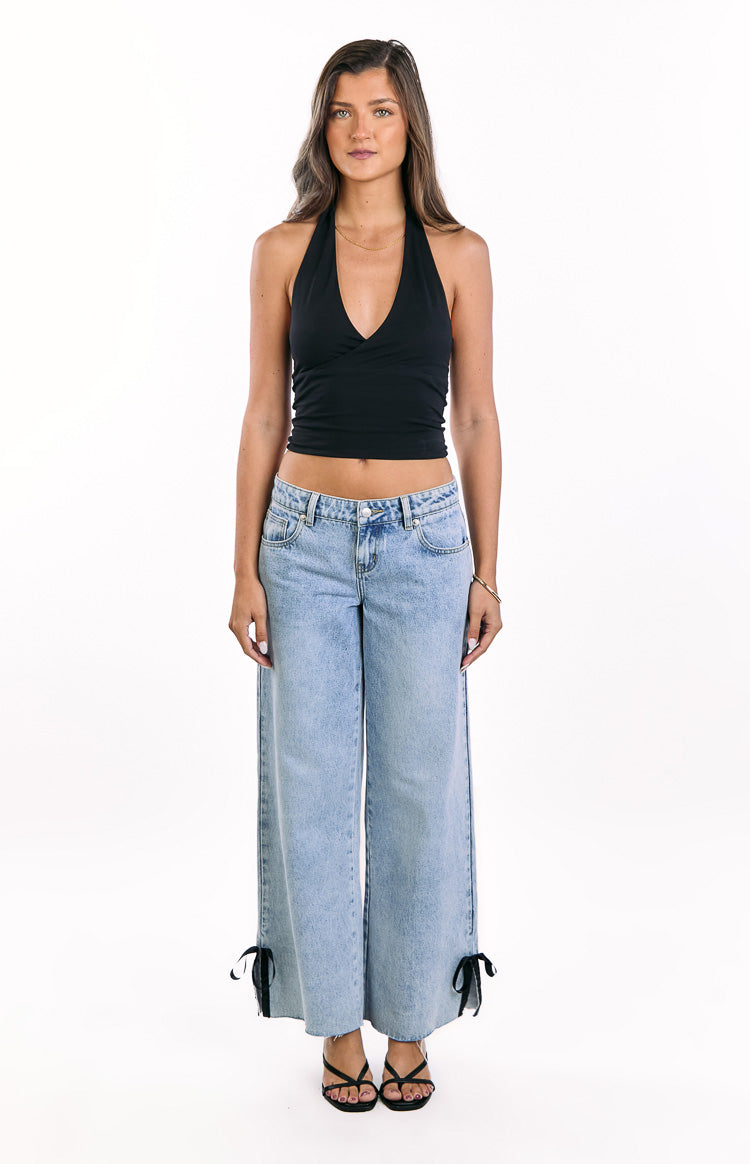 Willabelle Light Wash Denim Bow Hem Low Rise Jeans — 2