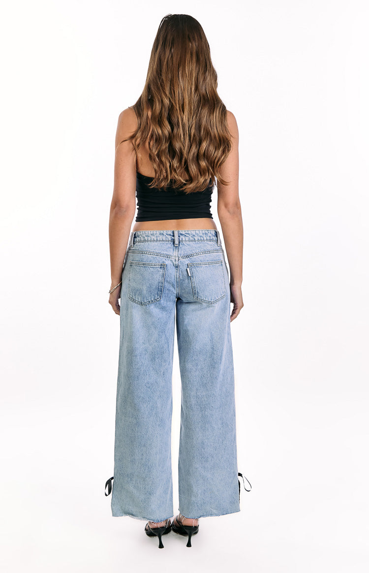 Willabelle Light Wash Denim Bow Hem Low Rise Jeans — 4