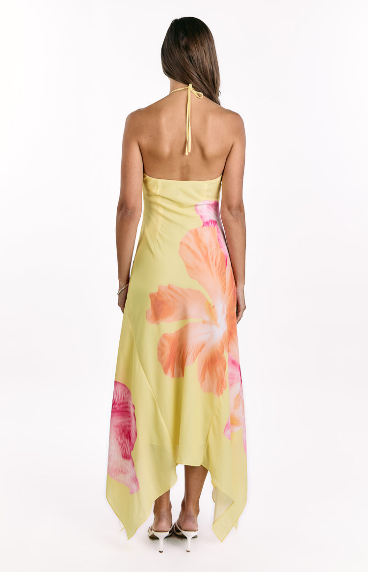 Elowen Yellow Hibiscus Floral Halter Maxi Dress — 5