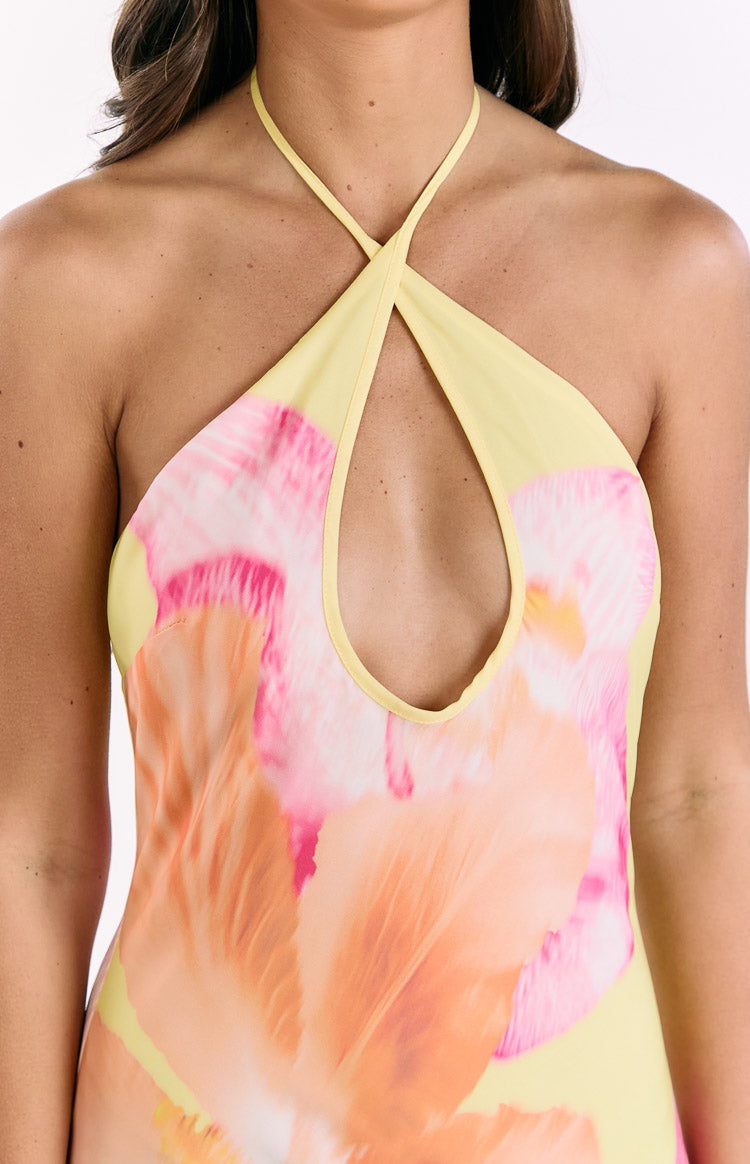 Elowen Yellow Hibiscus Floral Halter Maxi Dress — 6