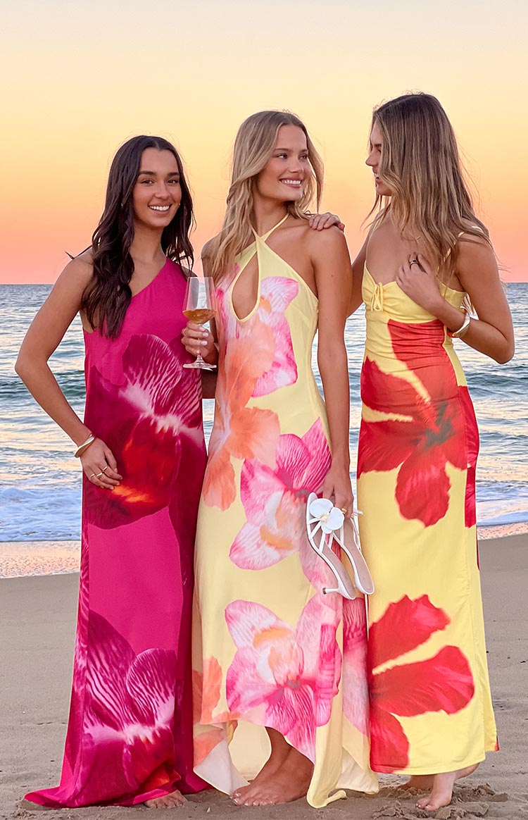 Elowen Yellow Hibiscus Floral Halter Maxi Dress — 10
