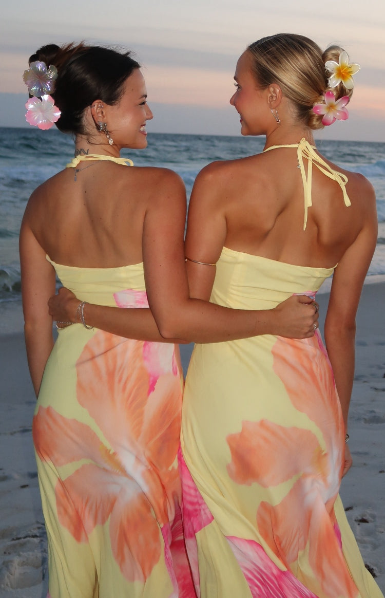 Elowen Yellow Hibiscus Floral Halter Maxi Dress — 23