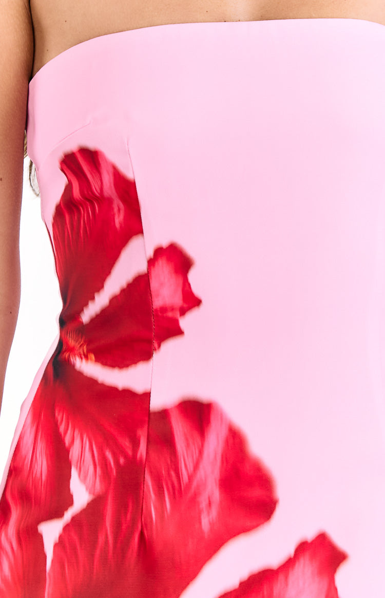 Temmie Pink Hibiscus Print Strapless Mini Dress — 6