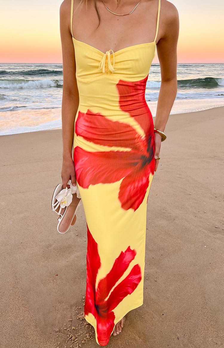 Rosalyn Yellow Hibiscus Print Maxi Dress — 1