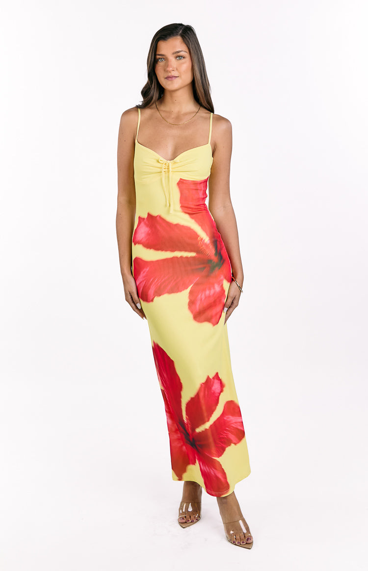 Rosalyn Yellow Hibiscus Print Maxi Dress — 2